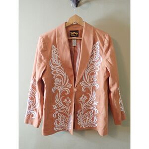 Bob Mackie Southwestern Orange Embroidered Medium Textured Blazer Art